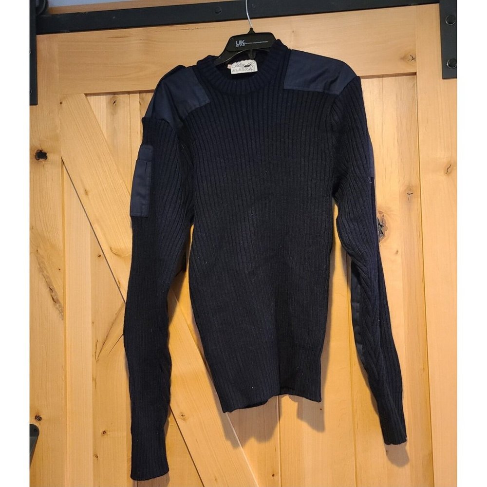 Vtg Men's XL Alaska Blue New Wool Commando Sweater Elbow Patches Sleeve Pocket